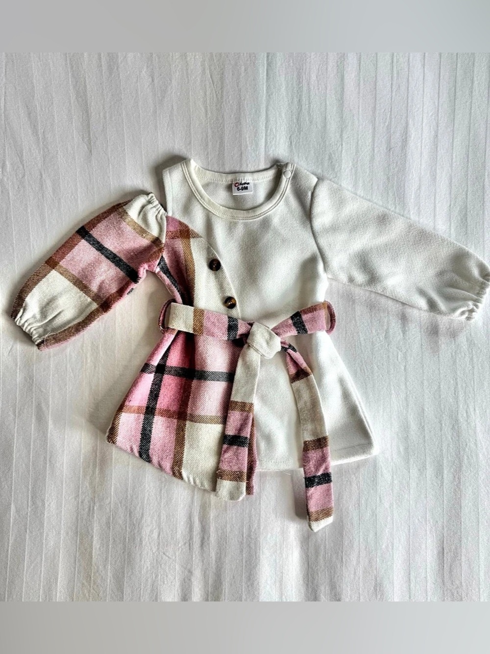 PatPat Plaid Dress in White & Pink Baby 6-9M Like New